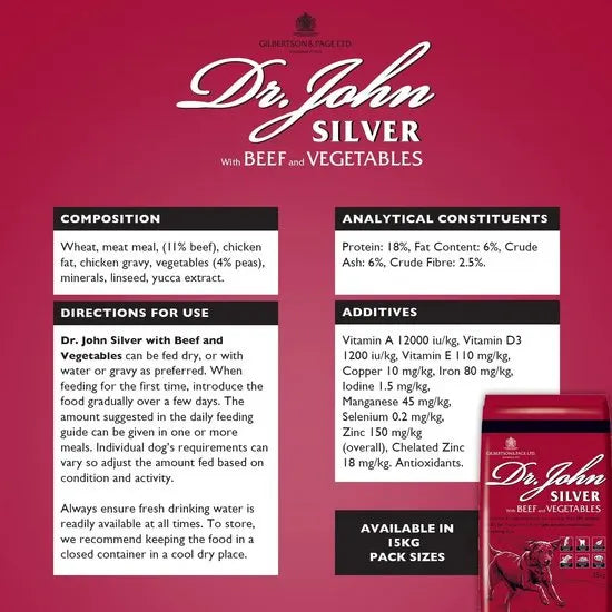 Dr John Silver Complete Dry Dog Food Beef with Vegetables 15kg