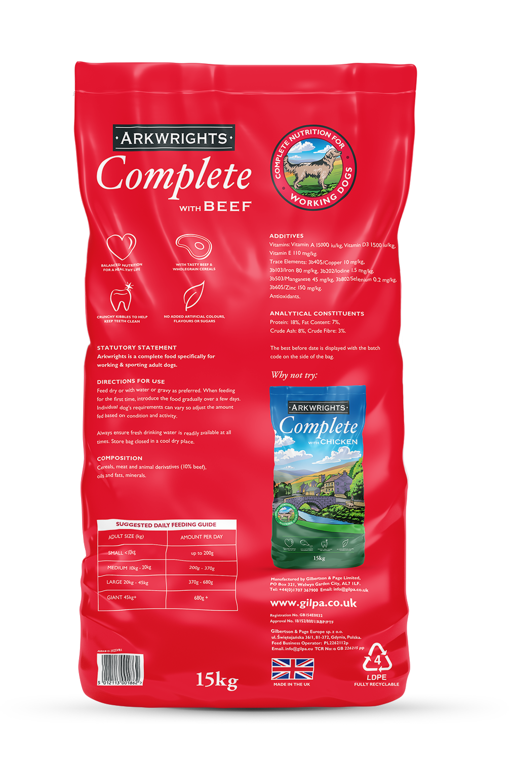 Arkwrights Complete Beef Dry Dog Food 15kg