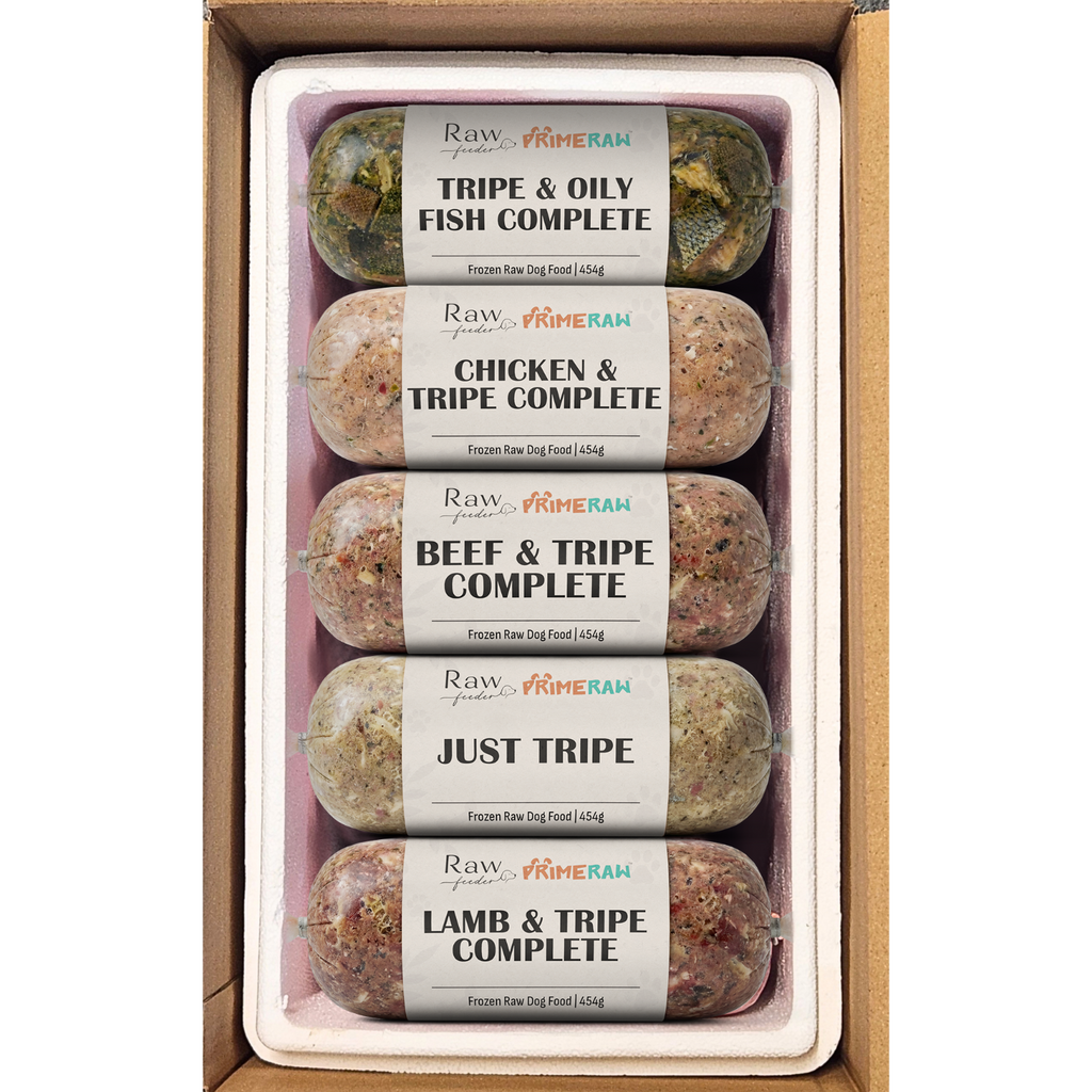 Prime Raw Tripe Mixed Flavour Variety Box | 454g Roll | 80/10/10