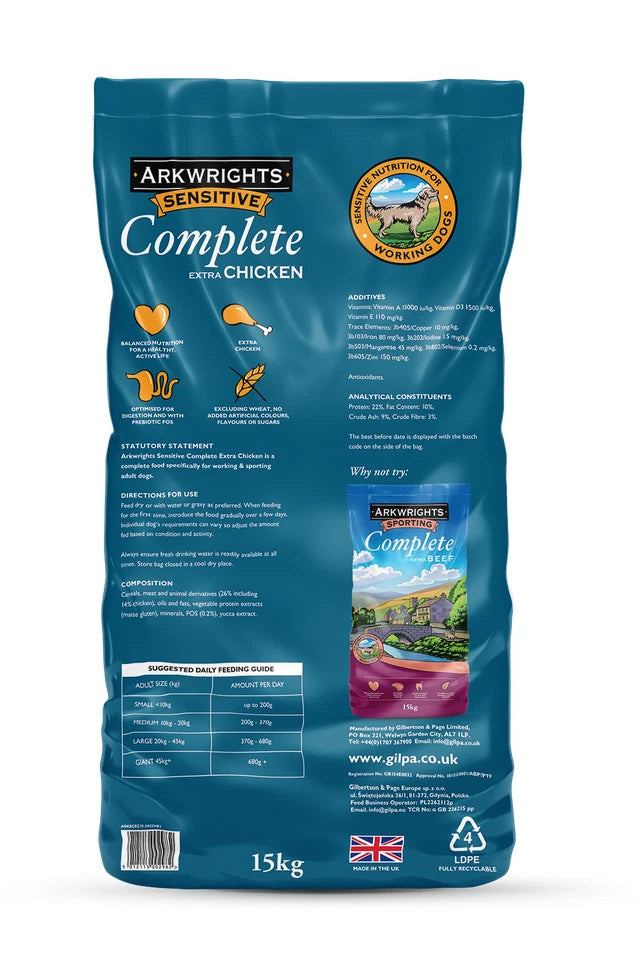 Arkwrights Sensitive Complete Extra Chicken Dry Dog Food 15kg